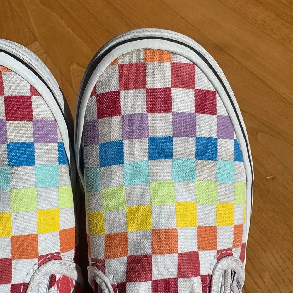Vans Checkerboard Shoes sneakers Rainbow Colorful Classic Slip-On boys Yth Sz 2